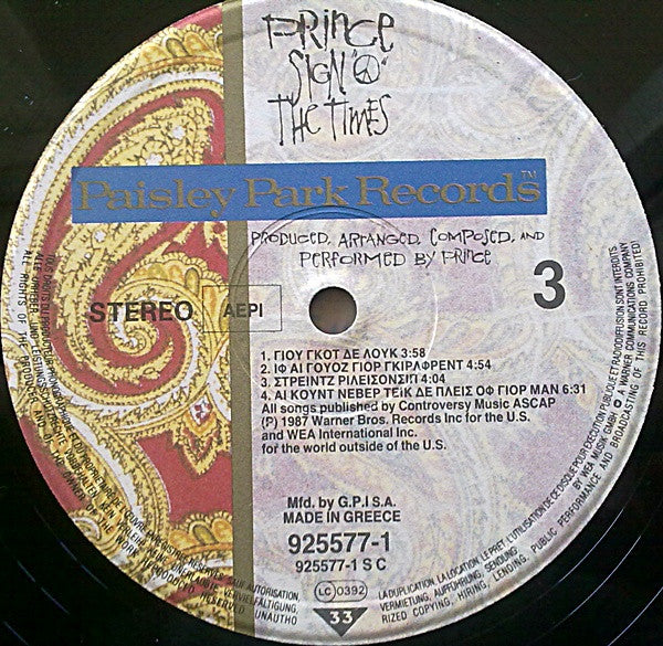 Prince : Sign "O" The Times (2xLP, Album)