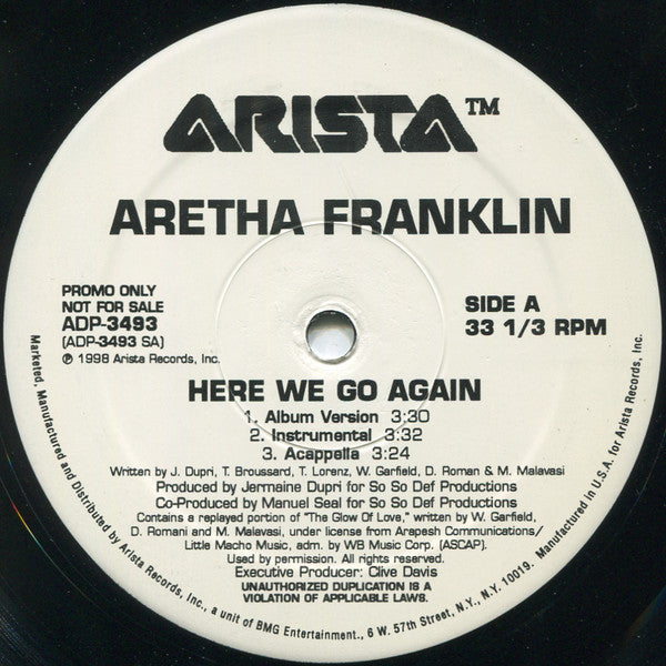 Aretha Franklin - Here We Go Again (12", Promo)
