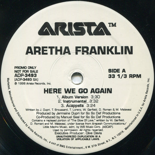 Aretha Franklin - Here We Go Again (12", Promo)