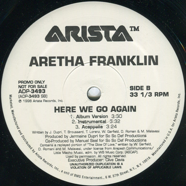 Aretha Franklin - Here We Go Again (12", Promo)