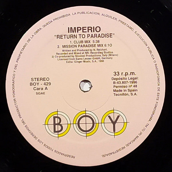 Imperio - Return To Paradise (12")