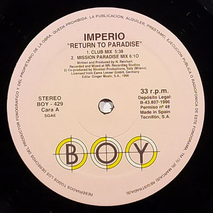 Imperio - Return To Paradise (12")