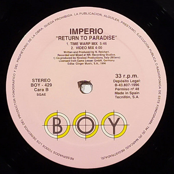 Imperio - Return To Paradise (12")