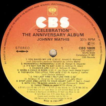 Johnny Mathis - Celebration (The Anniversary Album) (LP, Album, Comp)