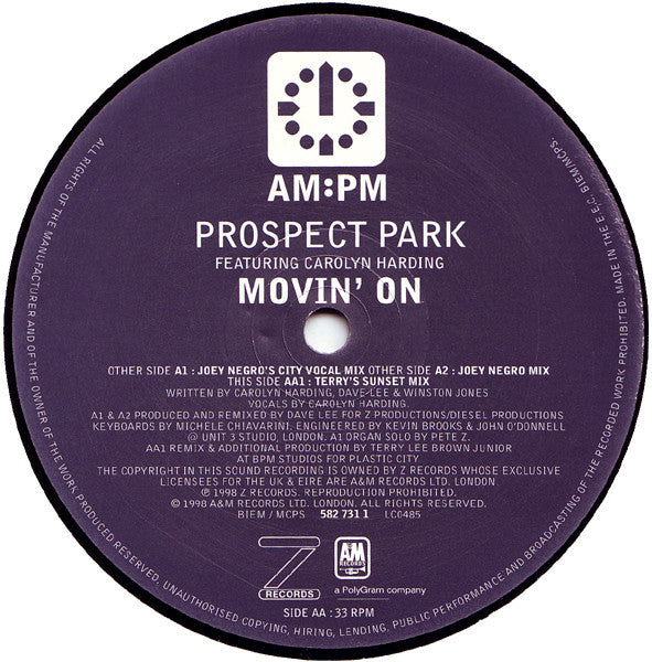 Prospect Park Featuring Carolyn Harding - Movin' On (Joey Negro / Terry Lee Brown Junior Mixes) (12", Par)