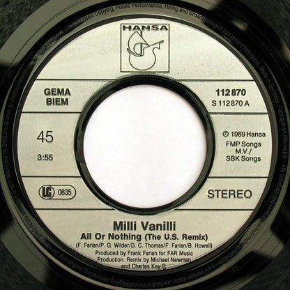 Milli Vanilli : All Or Nothing (The U.S. Remix) (7", Single)