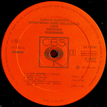 Carlos Santana & John McLaughlin - Love Devotion Surrender (LP, Album, Club, Gat)