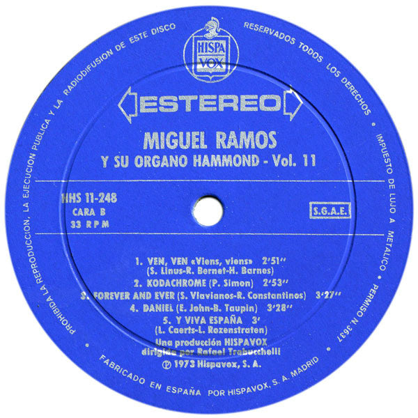 Miguel Ramos : Miguel Ramos Y Su Órgano Hammond / Vol.11 (LP, Album)