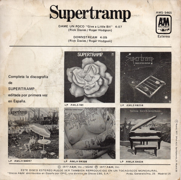Supertramp : Give A Little Bit = Dame Un Poco / Downstream (7", Single)