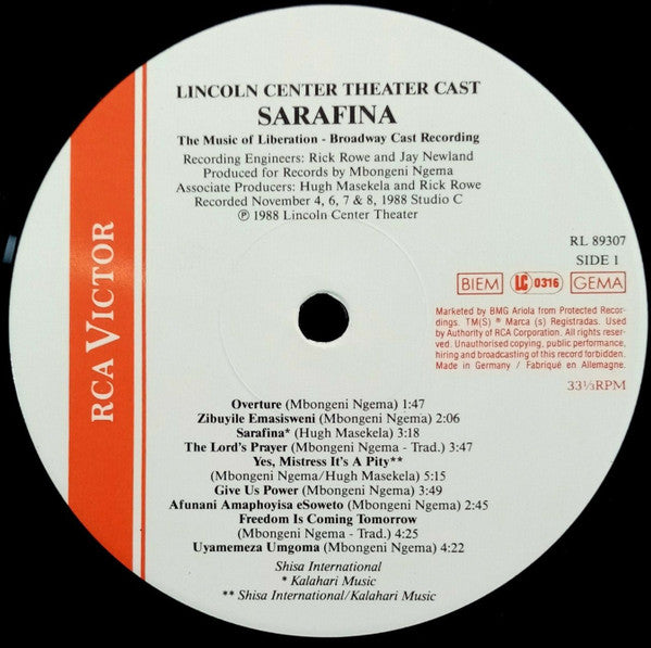 Various Conceived And Directed By Mbongeni Ngema - Sarafina! - The Music Of Liberation (LP, Album, Gat)