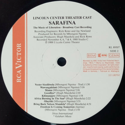 Various Conceived And Directed By Mbongeni Ngema - Sarafina! - The Music Of Liberation (LP, Album, Gat)