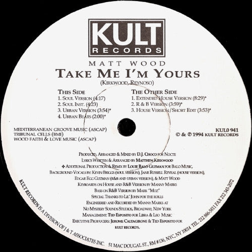 Matt Wood : Take Me I'm Yours (12")