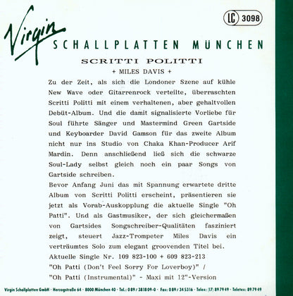 Scritti Politti + Miles Davis : Oh Patti (7", Single)