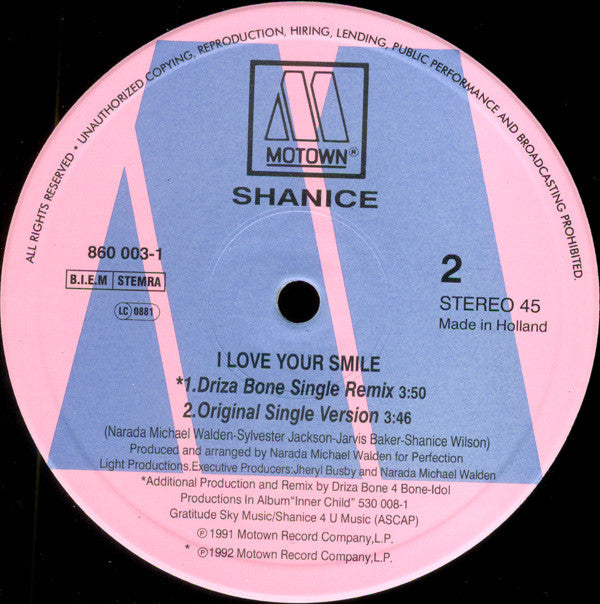 Shanice : I Love Your Smile (Driza Bone Remixes) (12", Maxi)