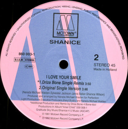 Shanice : I Love Your Smile (Driza Bone Remixes) (12", Maxi)