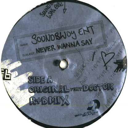 Soundbwoy Ent : Never Wanna Say (12")