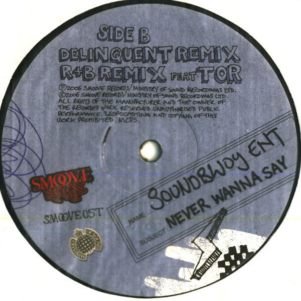 Soundbwoy Ent : Never Wanna Say (12")