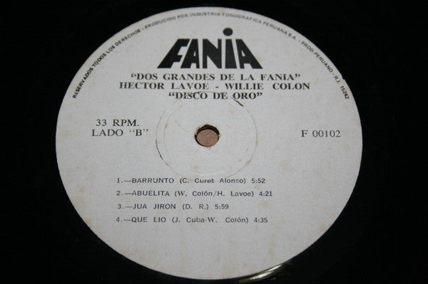 Hector Lavoe - Willie Colón - Dos Grandes De La Fania - Disco De Oro (LP, Comp)