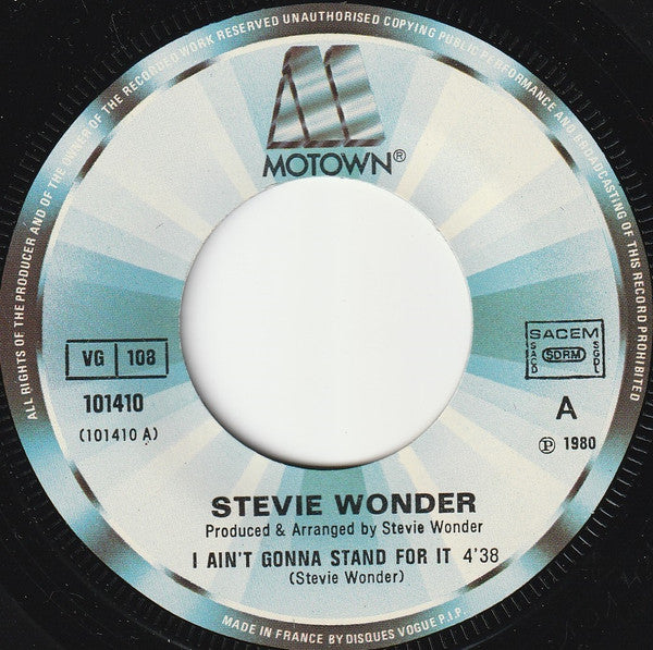 Stevie Wonder : I Ain't Gonna Stand For It (7", Single)