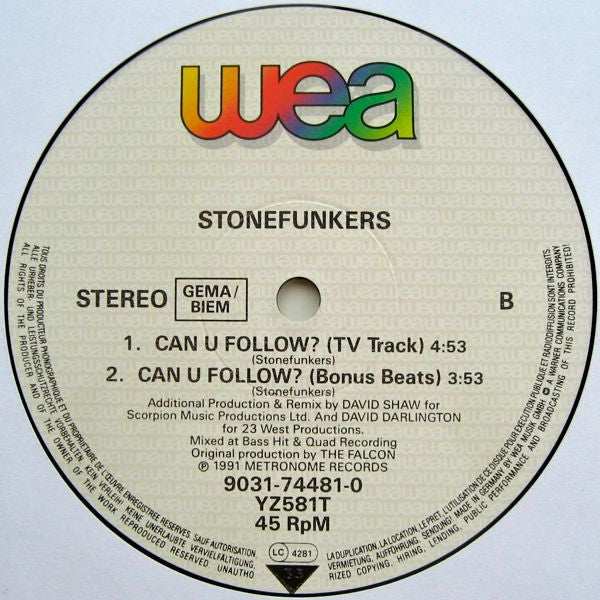 The Stonefunkers : Can U Follow? (US Remix) (12", Single)