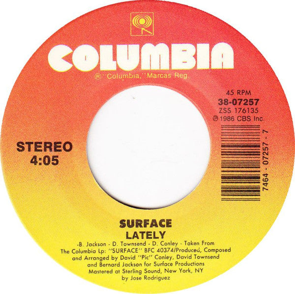 Surface : Lately / Feels So Good (7", Car)