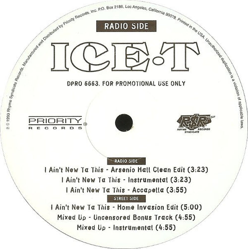 Ice-T : I Ain't New Ta This (12", Promo)