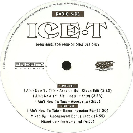 Ice-T : I Ain't New Ta This (12", Promo)