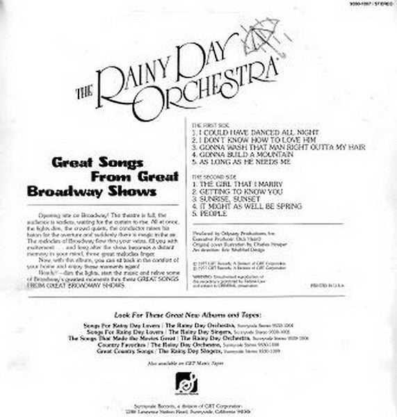 The Rainy Day Orchestra - Great Songs From Great Broadway Shows (LP)