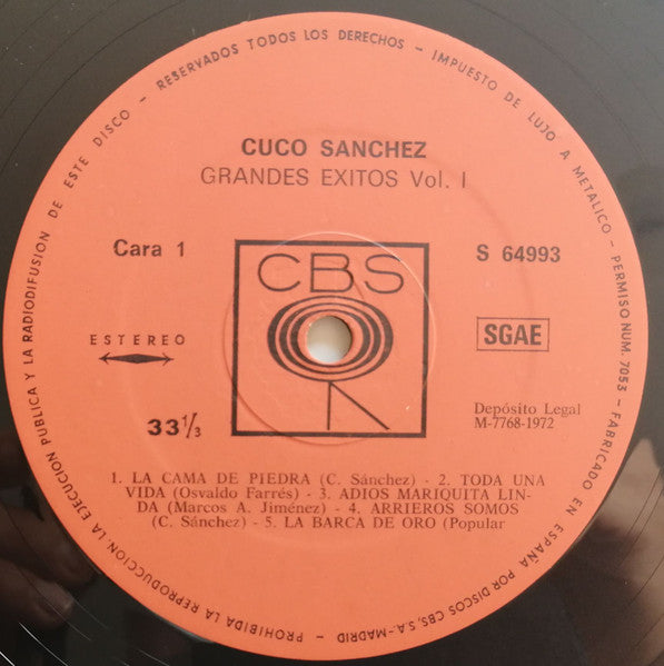Cuco Sanchez - Grandes Exitos Vol. 1 (LP, Comp, RE)