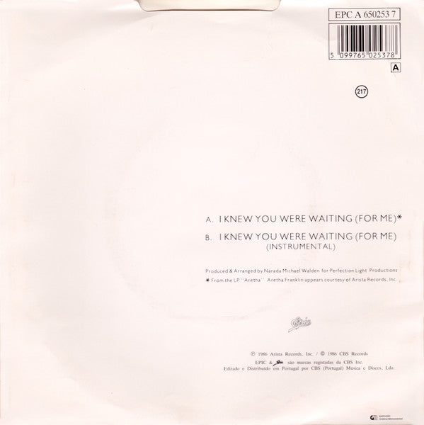 Aretha Franklin & George Michael : I Knew You Were Waiting (For Me) (7", Single)