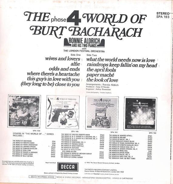 Ronnie Aldrich And His Two Pianos* With The London Festival Orchestra - The World Of Burt Bacharach (LP, Album)