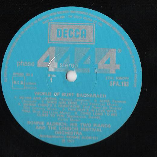 Ronnie Aldrich And His Two Pianos* With The London Festival Orchestra - The World Of Burt Bacharach (LP, Album)