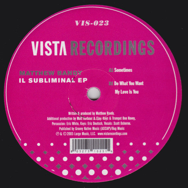 Matthew Bandy : Subliminal EP (12", EP)