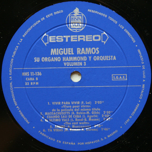 Miguel Ramos : Organo Hammond y Orquesta / Volumen 3 (LP, Album)