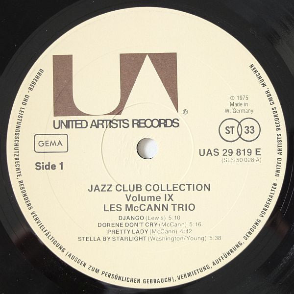 Les McCann Trio : Jazz Club Collection Vol 9 (LP, Album, RE)