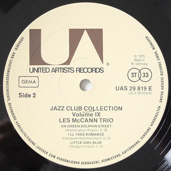 Les McCann Trio : Jazz Club Collection Vol 9 (LP, Album, RE)