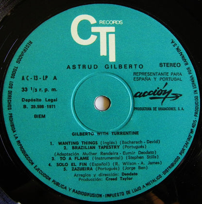 Astrud Gilberto With Stanley Turrentine : Gilberto With Turrentine (LP, Album, Club, RE)