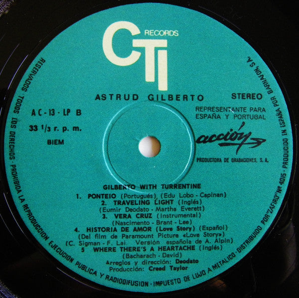 Astrud Gilberto With Stanley Turrentine : Gilberto With Turrentine (LP, Album, Club, RE)