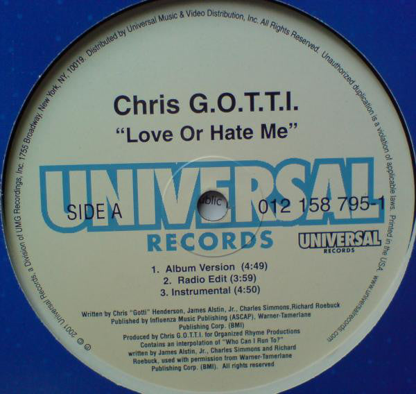 Chris G.O.T.T.I. : Love Or Hate Me (12")