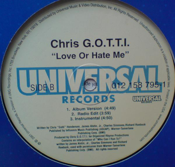 Chris G.O.T.T.I. : Love Or Hate Me (12")