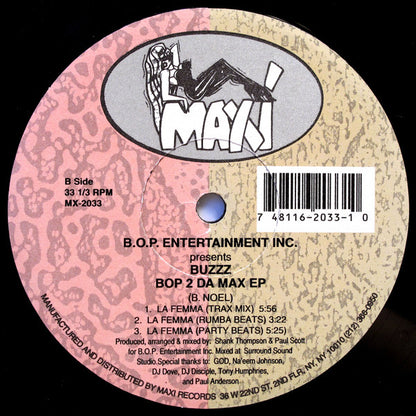 B.O.P. Entertainment Inc.* Presents Buzzz - BOP 2 Da Max EP (12", EP)