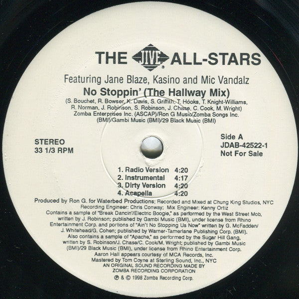 The Jive All-Stars Featuring Jane Blaze, Kasino & Mic Vandalz : No Stoppin' (12", Promo)