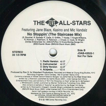 The Jive All-Stars Featuring Jane Blaze, Kasino & Mic Vandalz : No Stoppin' (12", Promo)