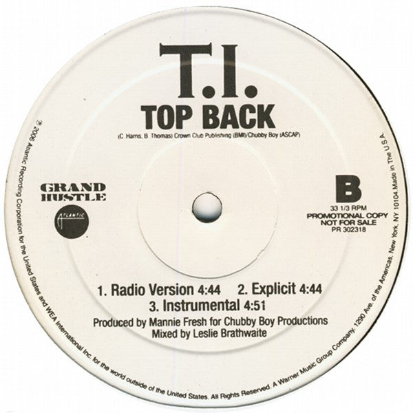 T.I. : Live In The Sky / Top Back (12", Promo)