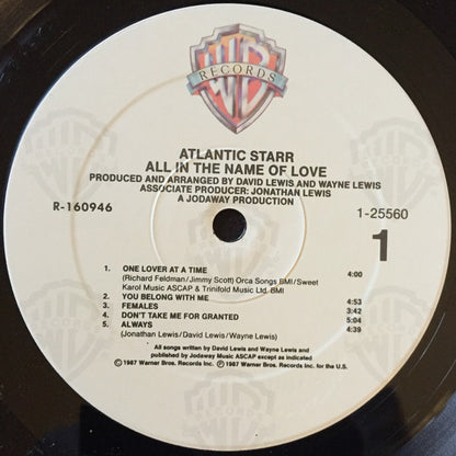 Atlantic Starr : All In The Name Of Love (LP, Album, Club)
