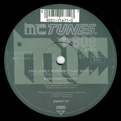 MC Tunes Versus 808 State : The Only Rhyme That Bites (12")