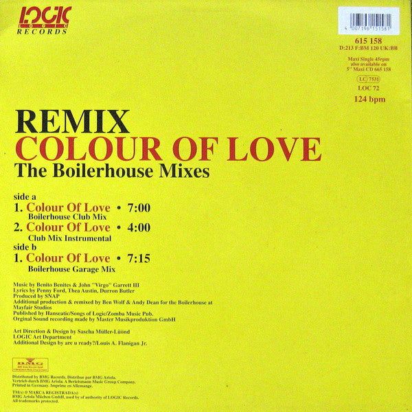 Snap! - Colour Of Love (Remix) (The Boilerhouse Mixes) (12", Maxi)