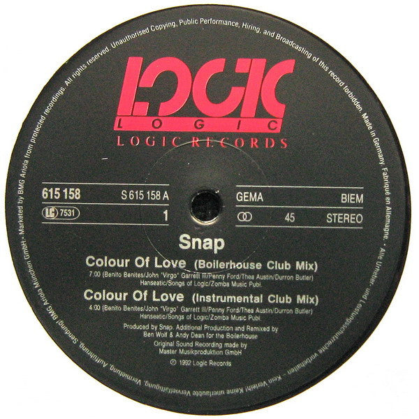 Snap! - Colour Of Love (Remix) (The Boilerhouse Mixes) (12", Maxi)