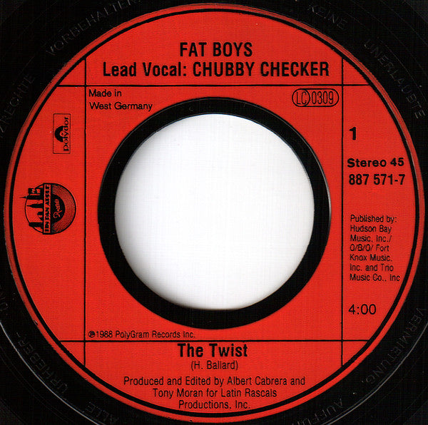 Fat Boys With Stupid Def Vocals By Chubby Checker - The Twist (7", Single)