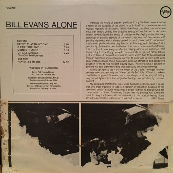 Bill Evans - Alone (LP, Album, RE)
